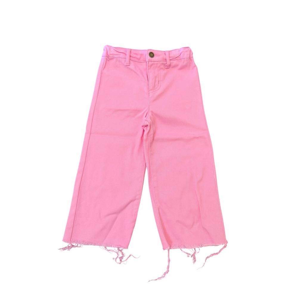 Copper Key Girls Pink Wide Leg Jeans Frayed Raw Hem Adjustable Waist Size 4